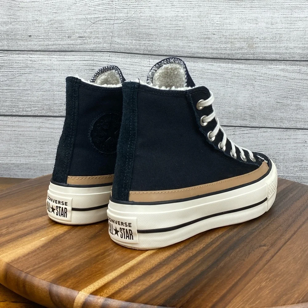 Converse Chuck Taylor All Star Raw Edge Platform High Black Champagne Tan Sz 6.5